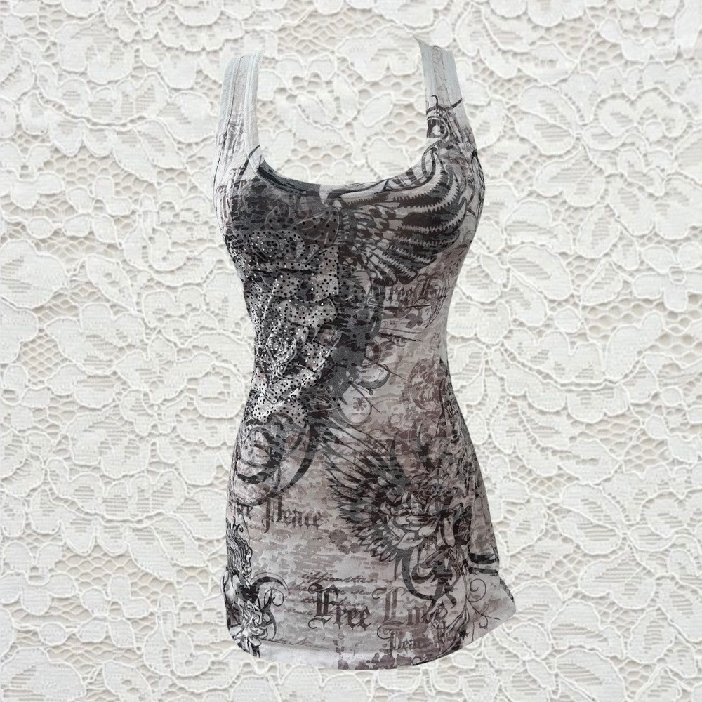 vintage cyber y2k rhinestone graphic tank top